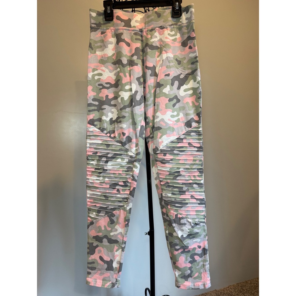 Charlie Paige Pink Green Camo Moto Ribbed Knee Leggings Women Medium